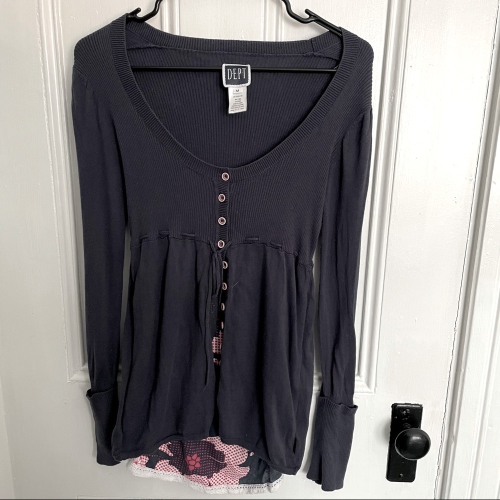 D.E.P.T scoop neck sweater size medium with button detail stretchy with lace